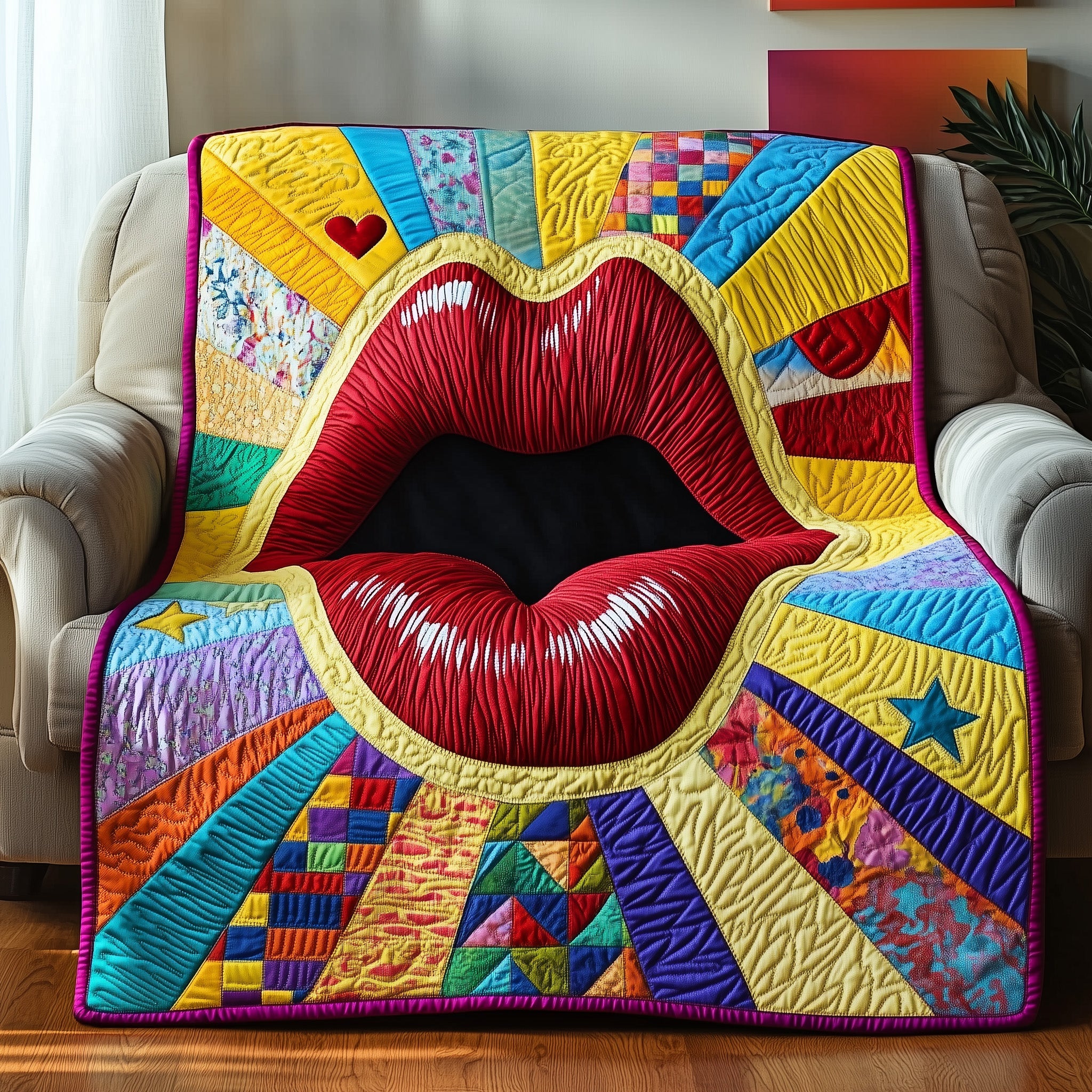 Pop Art Kiss Quilted Blanket Merchandise Throw BlanketBirthday Gifts For Father From Daughter