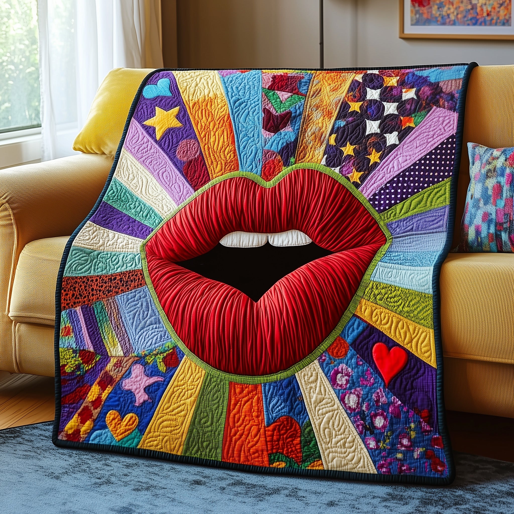 Pop Art Kiss Quilted Blanket Merchandise Throw BlanketChristmas Gift Ideas For Daughter