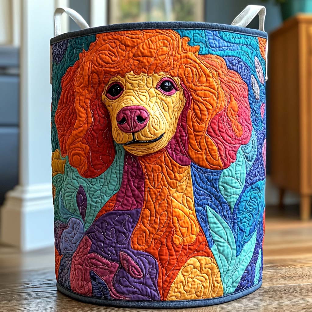 Pop Art Poodle Quilted Laundry Basket Best Quilted Laundry Basket Gift for Friends and Family