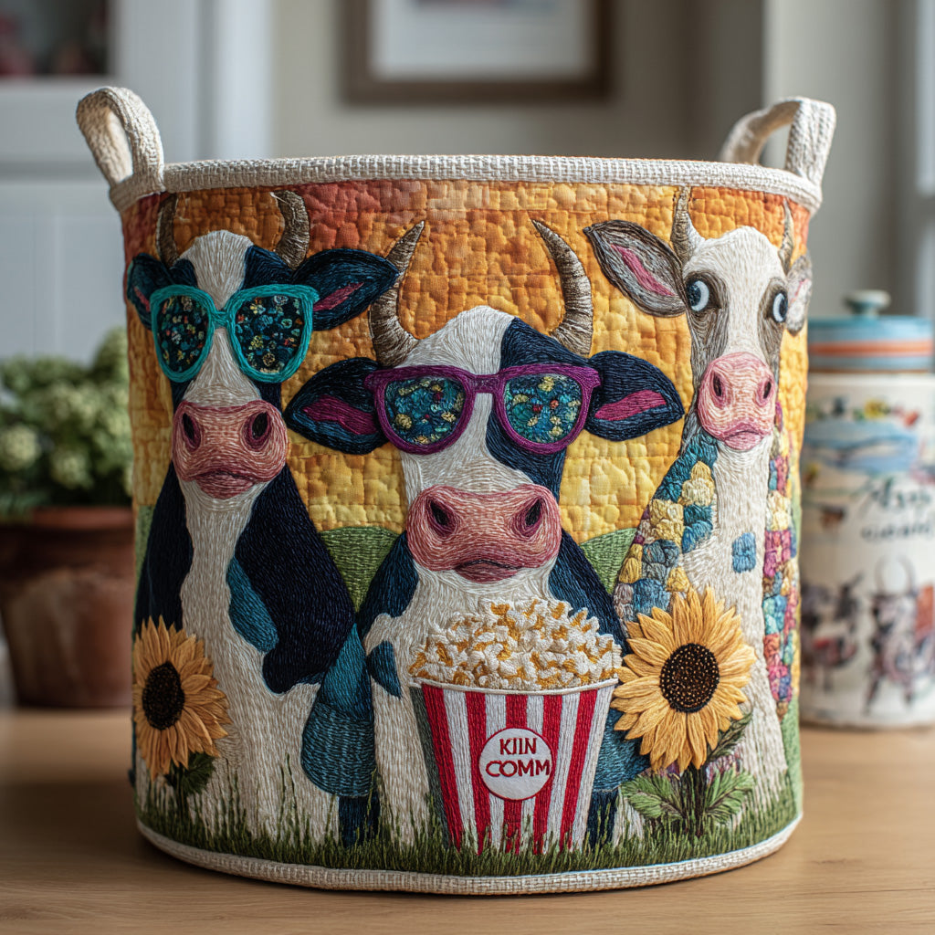 Popcorn Pasture Quilted Laundry Basket Portable Quilted Hamper for Easy Carrying and Storage