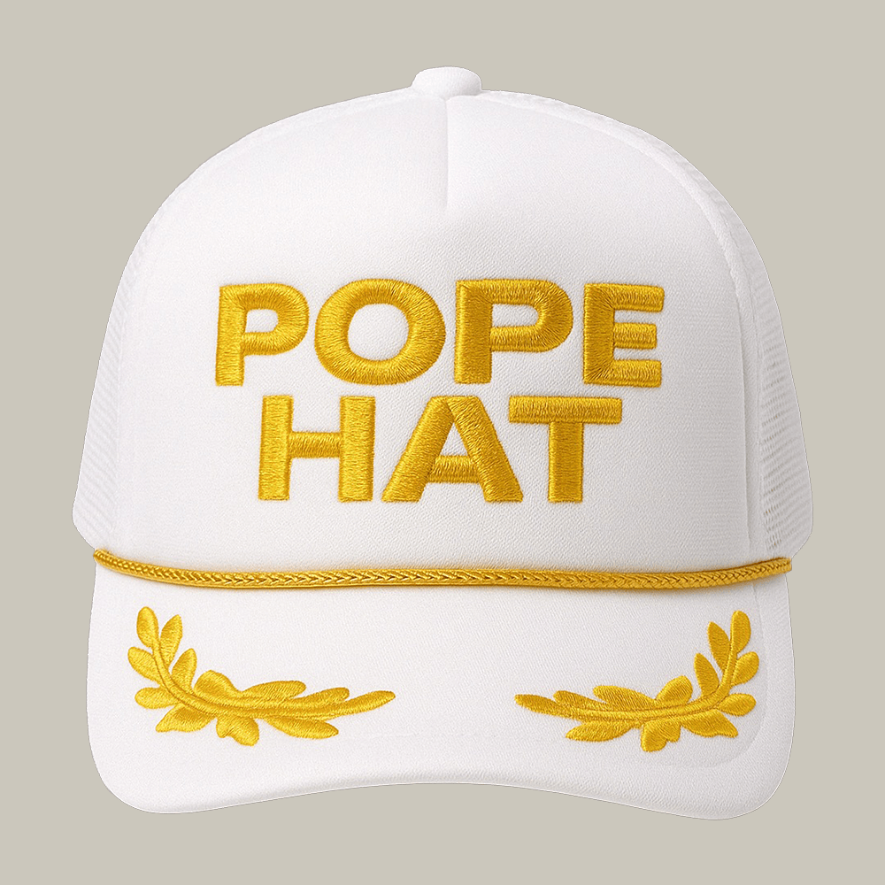 Pope Hat Trucker Hat White Gold Design Funny Cap Cool Gag Gifts