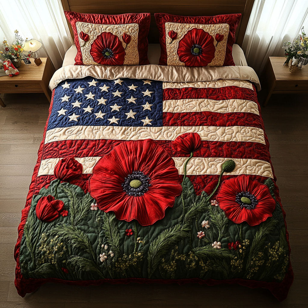 Poppa Poppy Flag Quilted Bedding Set Bedroom Decor Ideas Best Patriotic Gifts