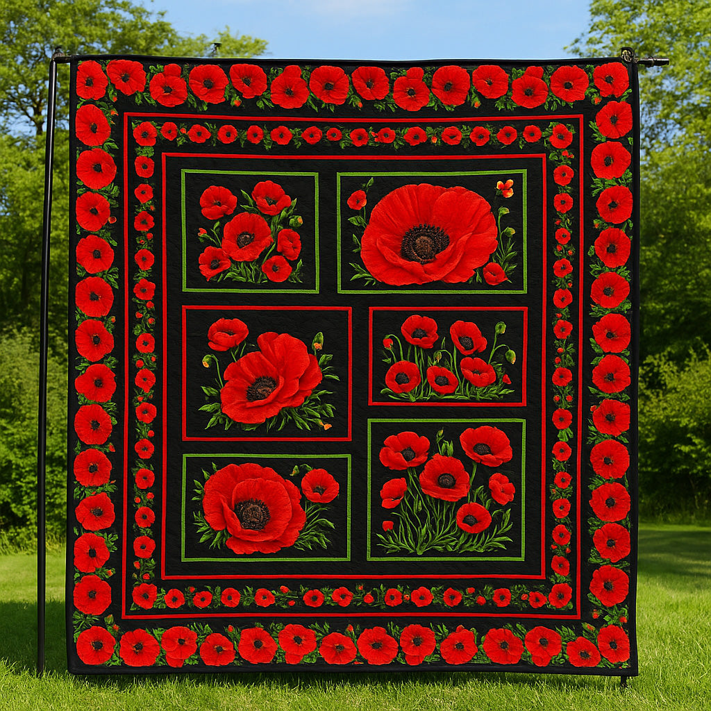 Poppies Panel Quilted Blanket Merchandise Throw BlanketChristmas Presents For Daughter