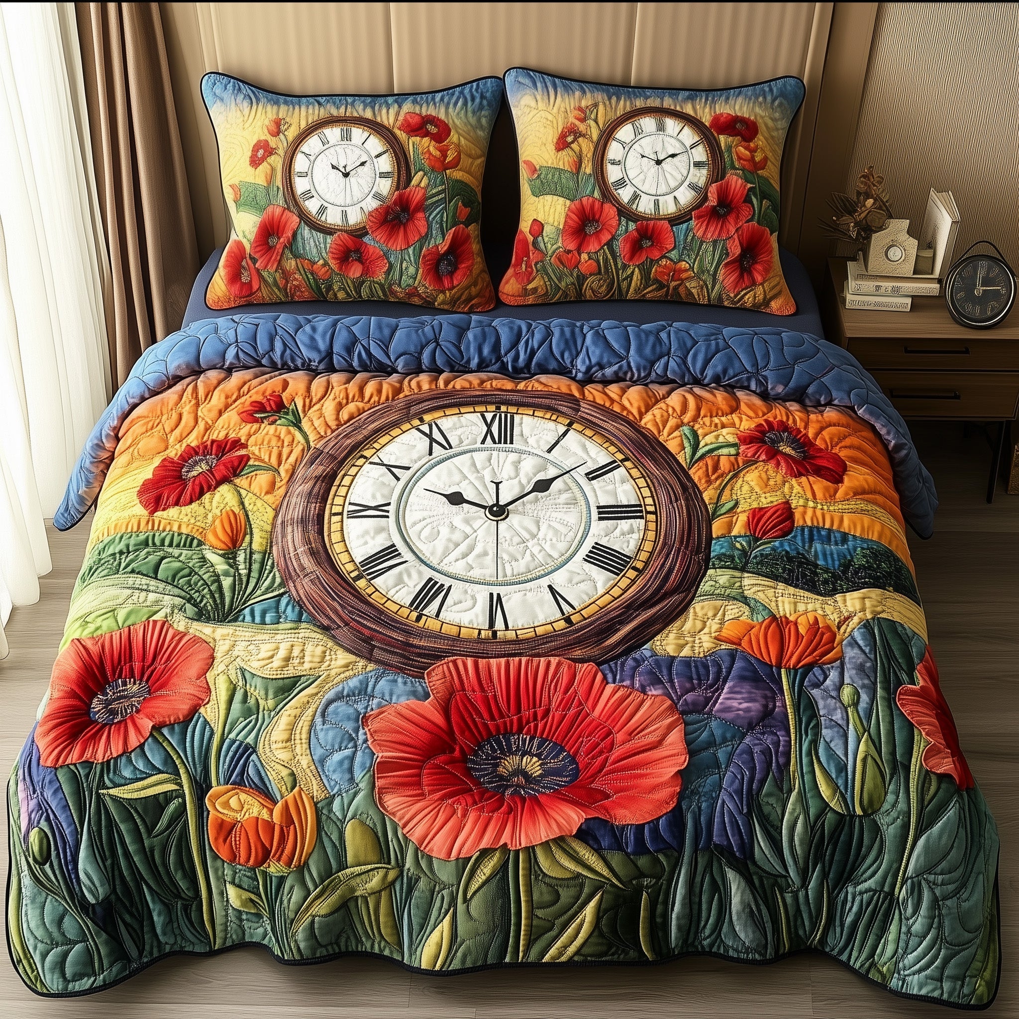 Poppies Quilted Bedding Set Duvet Cover Merchandise Xmas Present Ideas For Mother In Laws