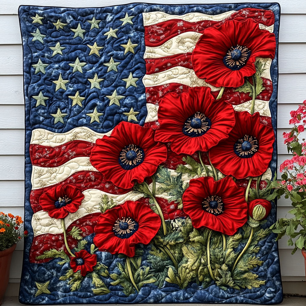 Poppy Glory Quilted Blanket Christmas Holiday Patriotic Mothers Day Gifts