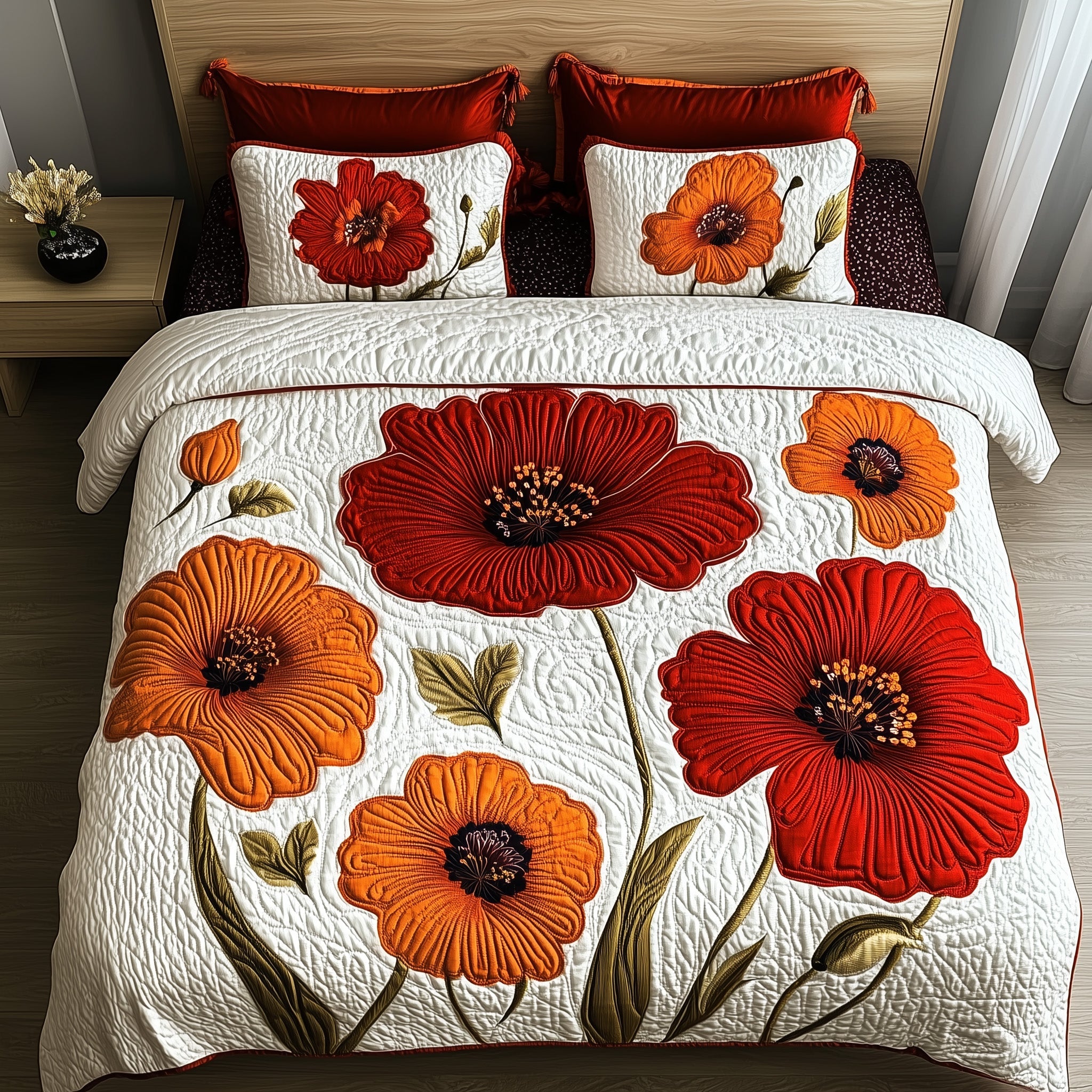 Poppy Meadow Quilted Bedding Set Duvet Cover Bedspread Things To Get Your Girlfriend For Christmas