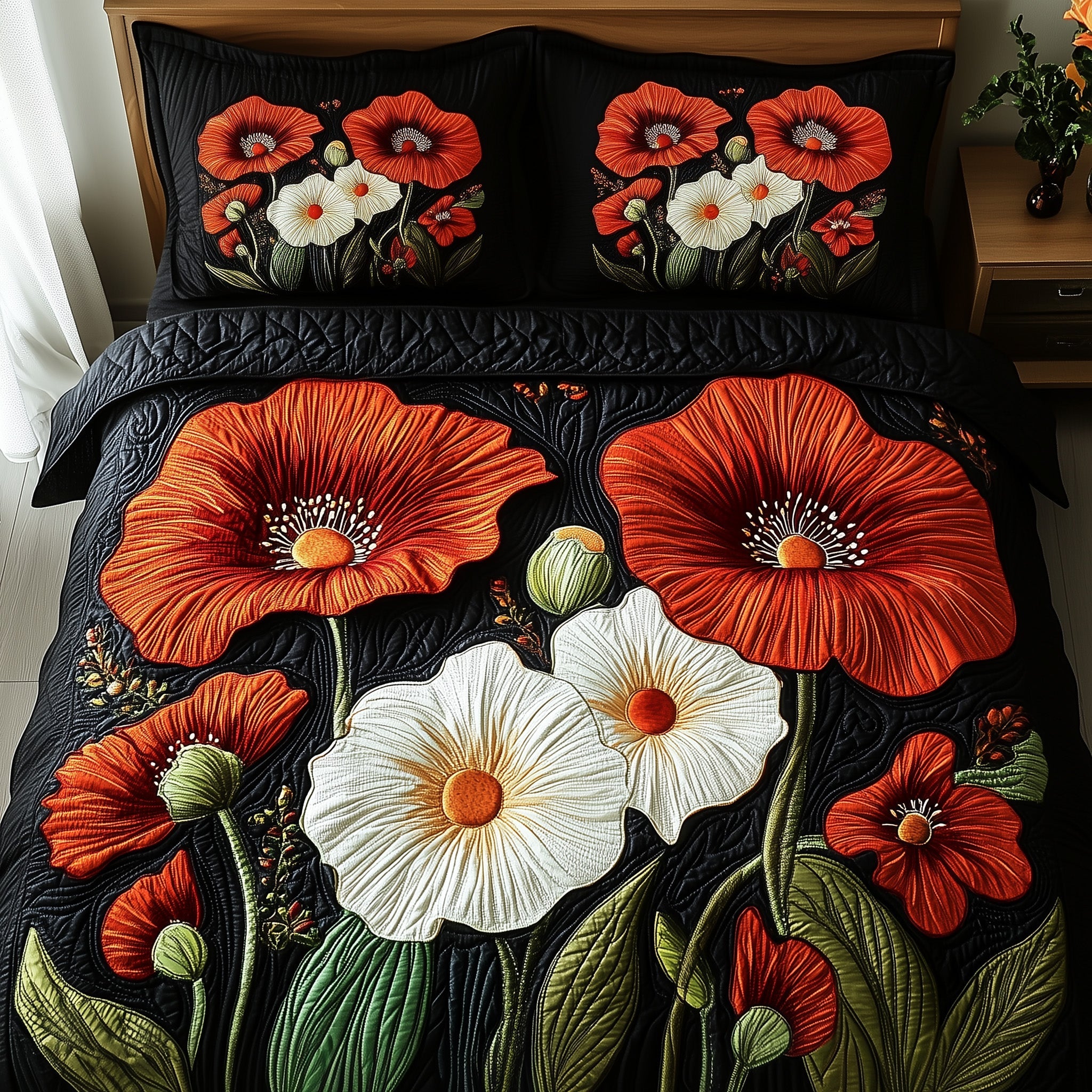 Poppy Meadow Quilted Bedding Set Duvet Cover Bedspread Things To Get Your Mom For Christmas