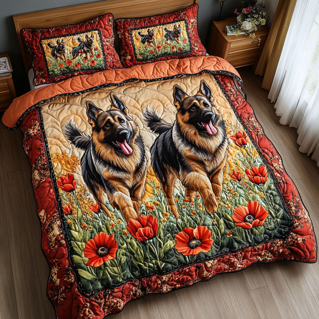 Poppy Playmates Quilted Bedding Set Bedroom Decor Gifts For A German Shepherd Lover