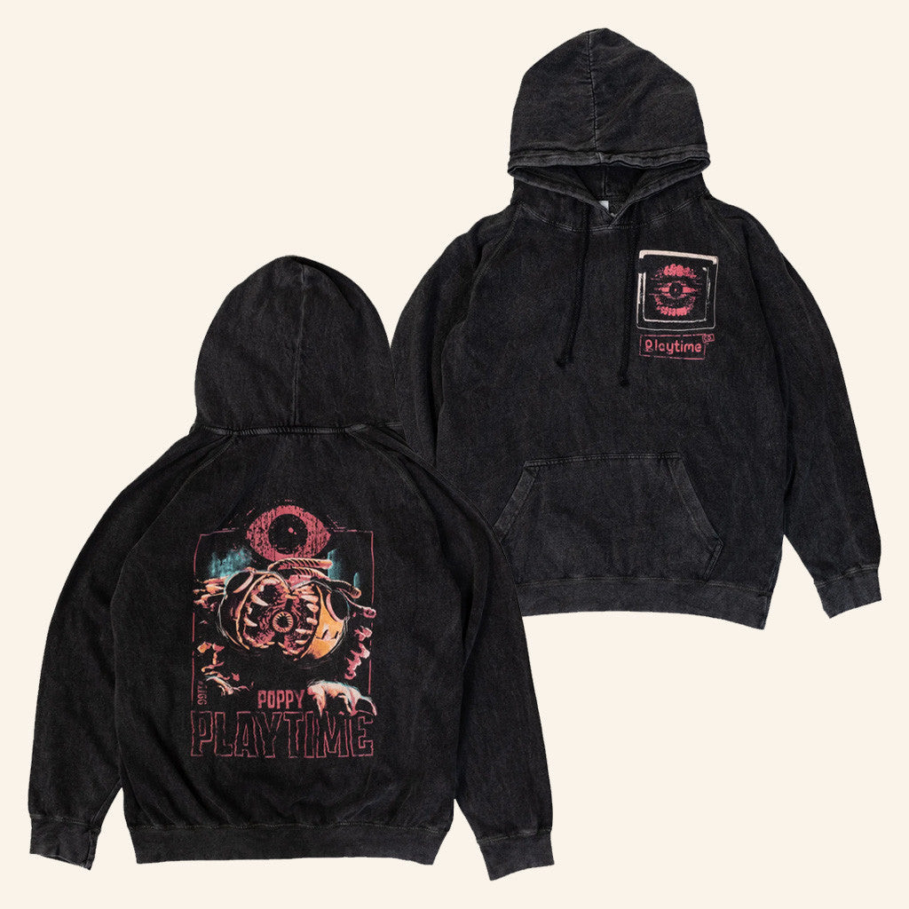 Poppy Playtime Merch Yarnaby And The Doctor Black Mineral Wash Drawstring Hoodie Gifts Poppy Playtime Merch Yarnaby And The Doctor Black Mineral Wash Drawstring Hoodie Gifts
