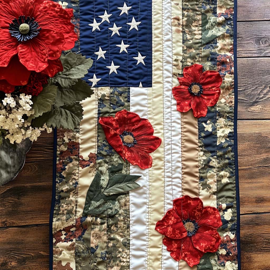 Poppy Tribute Quilted Table Runner Dining Room Table Decor Ideas Patriotic Gift Items