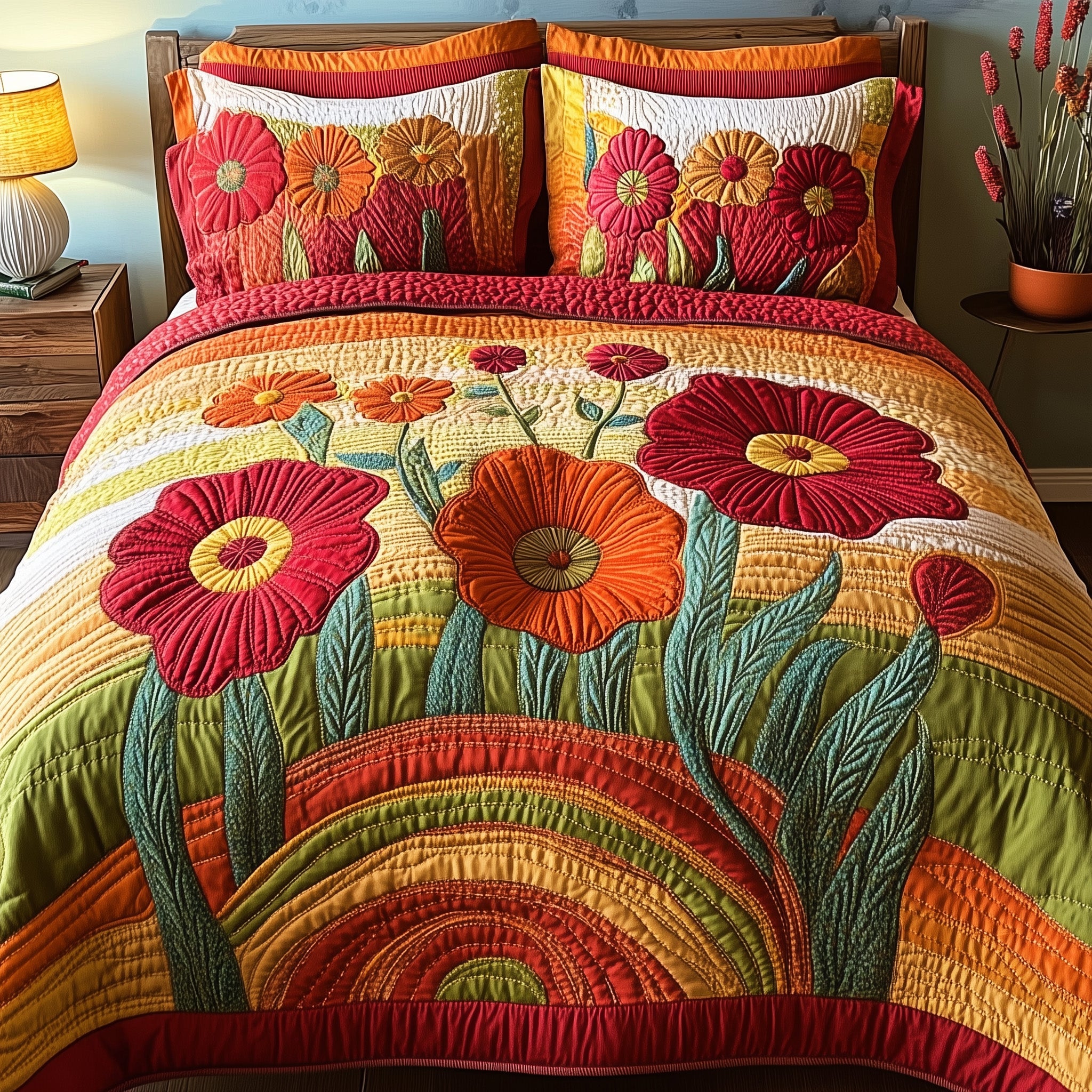 Poppyfield Glow Quilted Bedding Set Duvet Cover Bedspread Best Christmas Gifts For Women