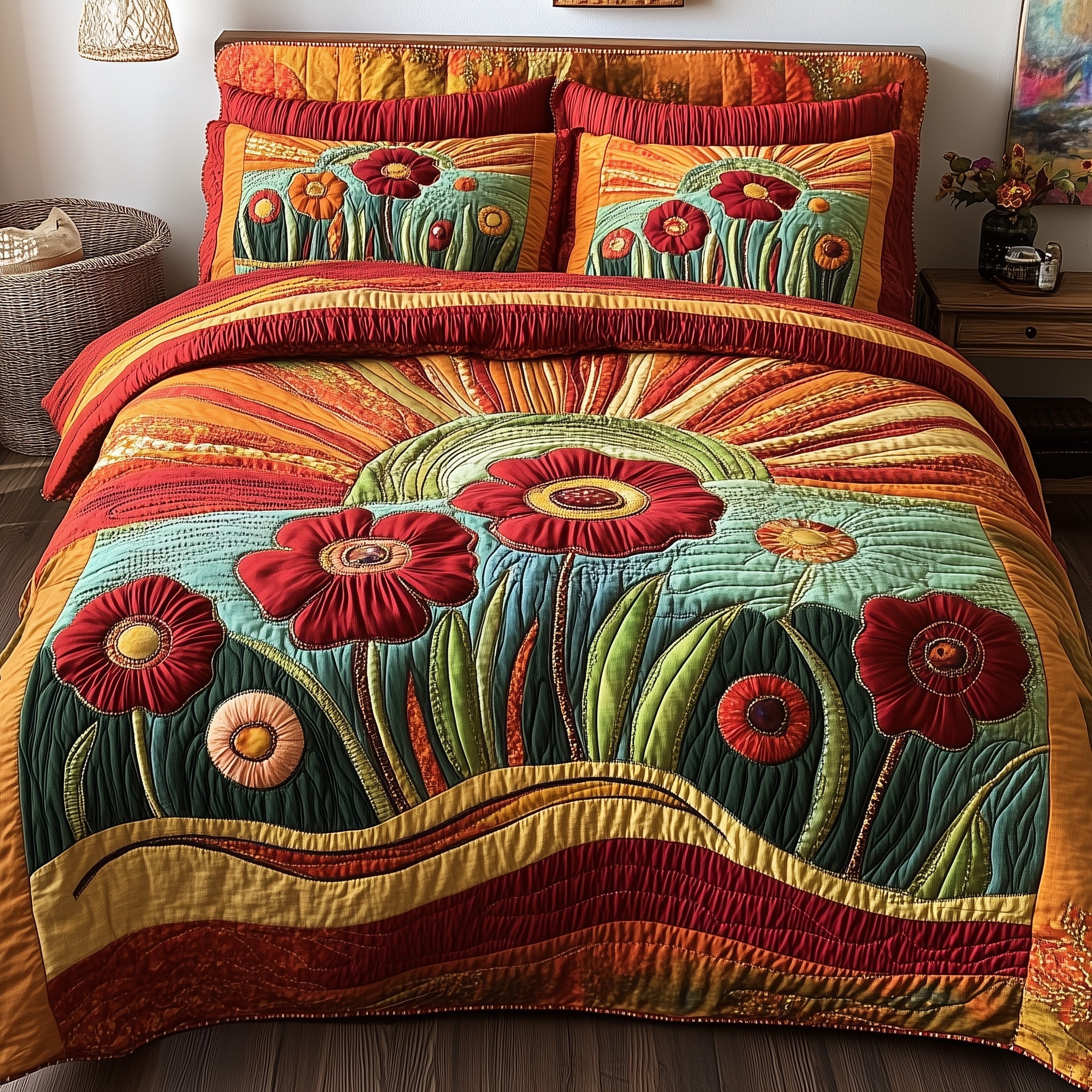 Poppyfield Glow Quilted Bedding Set Duvet Cover Bedspread Christmas Gifts For New Moms