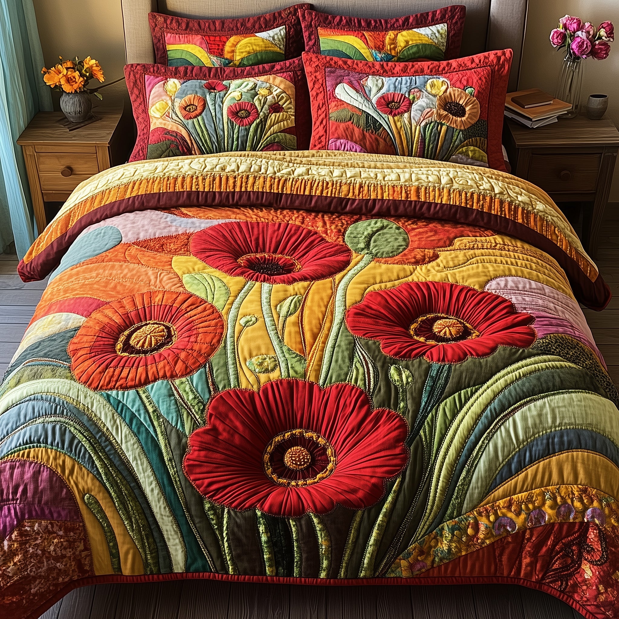 Poppyfield Glow Quilted Bedding Set Duvet Cover Bedspread Cute Christmas Gifts For Girlfriend