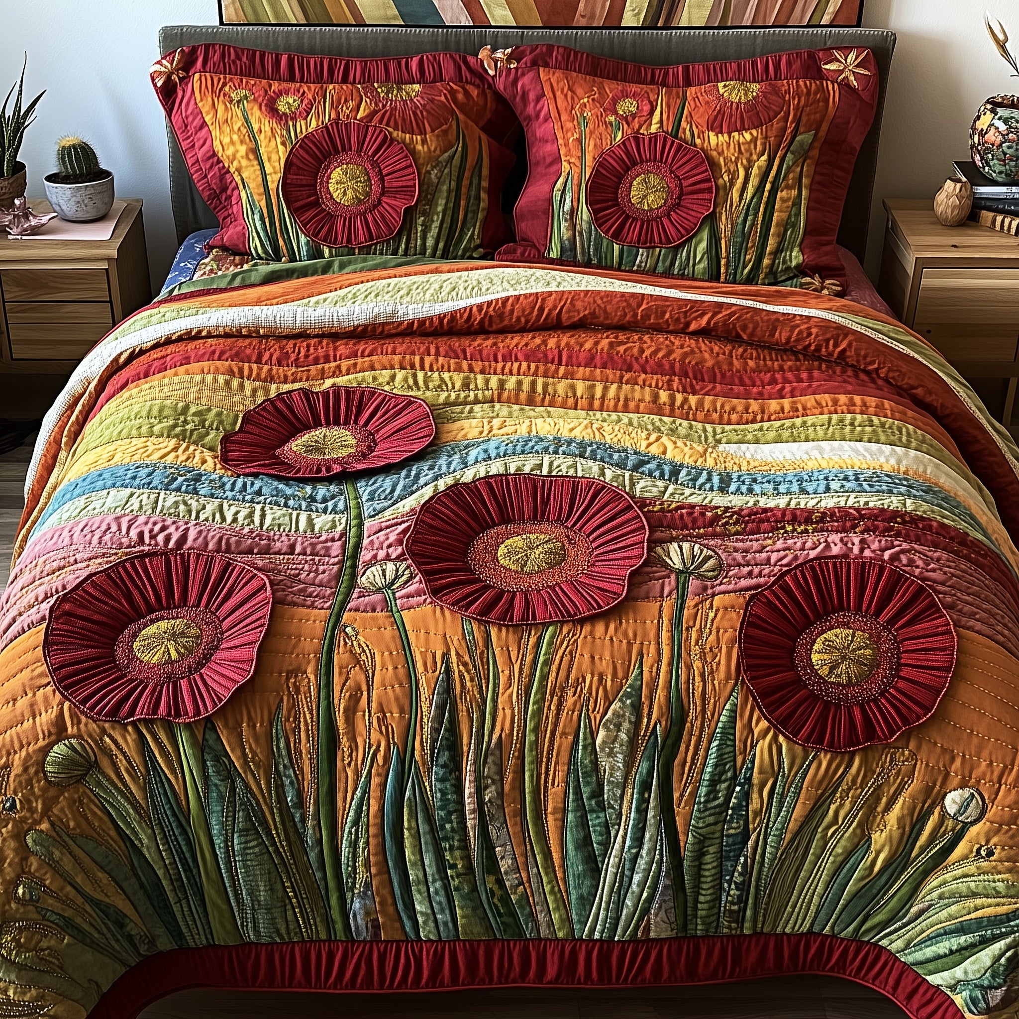 Poppyfield Glow Quilted Bedding Set Duvet Cover Bedspread Gifts For Wife Christmas 2024