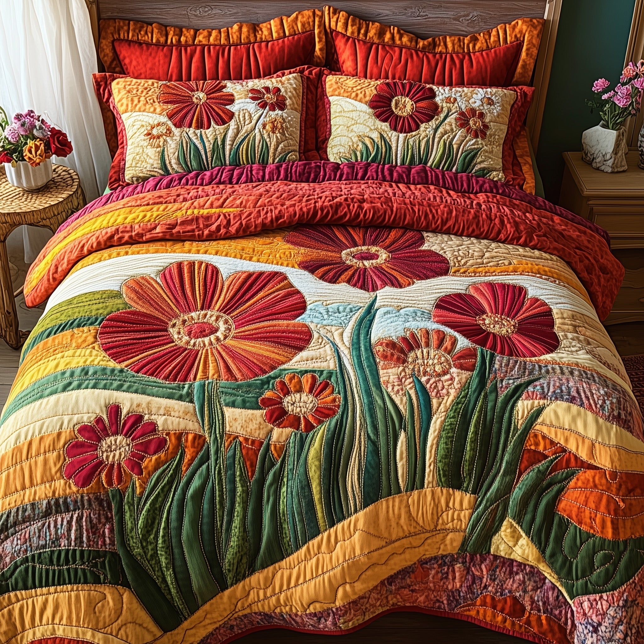 Poppyfield Glow Quilted Bedding Set Duvet Cover Bedspread Mother In Law Christmas Gift