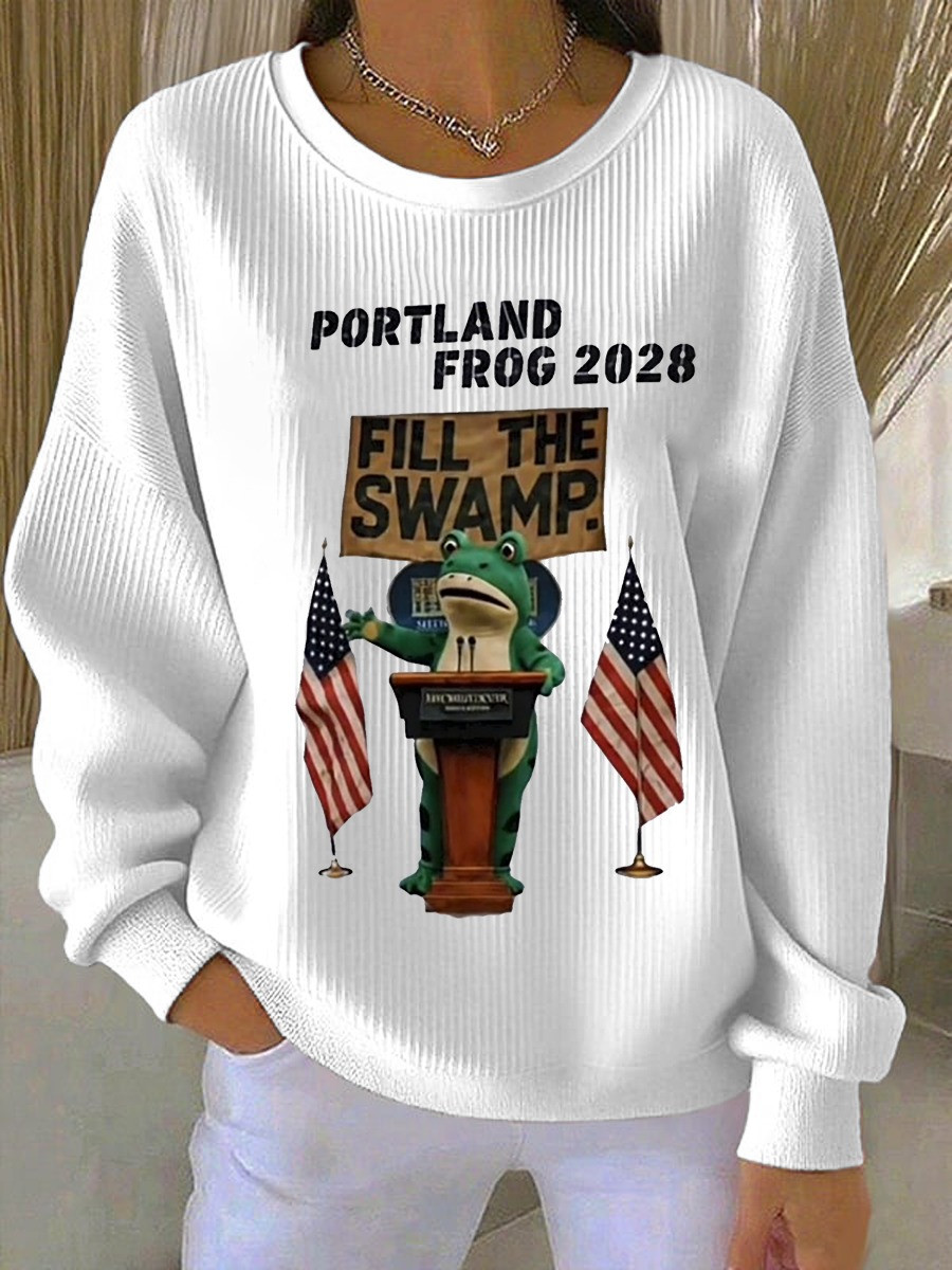 Portland Frog 2028 Fill The Swamp Sweatshirt USA Flag No Kings Clothes Patriotic Gifts
