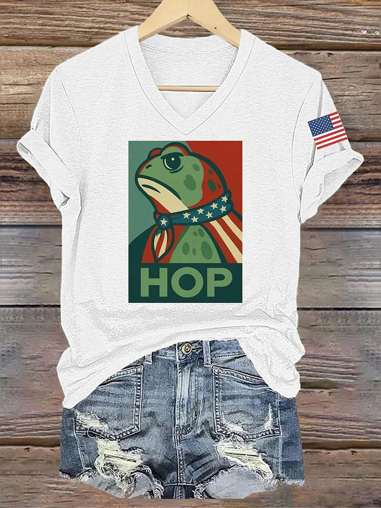 Portland Frog Hop V-Neck Shirt Anti Fascist Portland Frog Protest Merch Gifts For Her