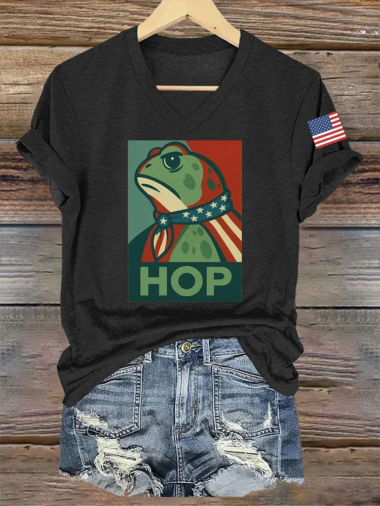 Portland Frog Hop V-Neck Shirt Antifa Protest Portland Frog Resist Merch Gifts