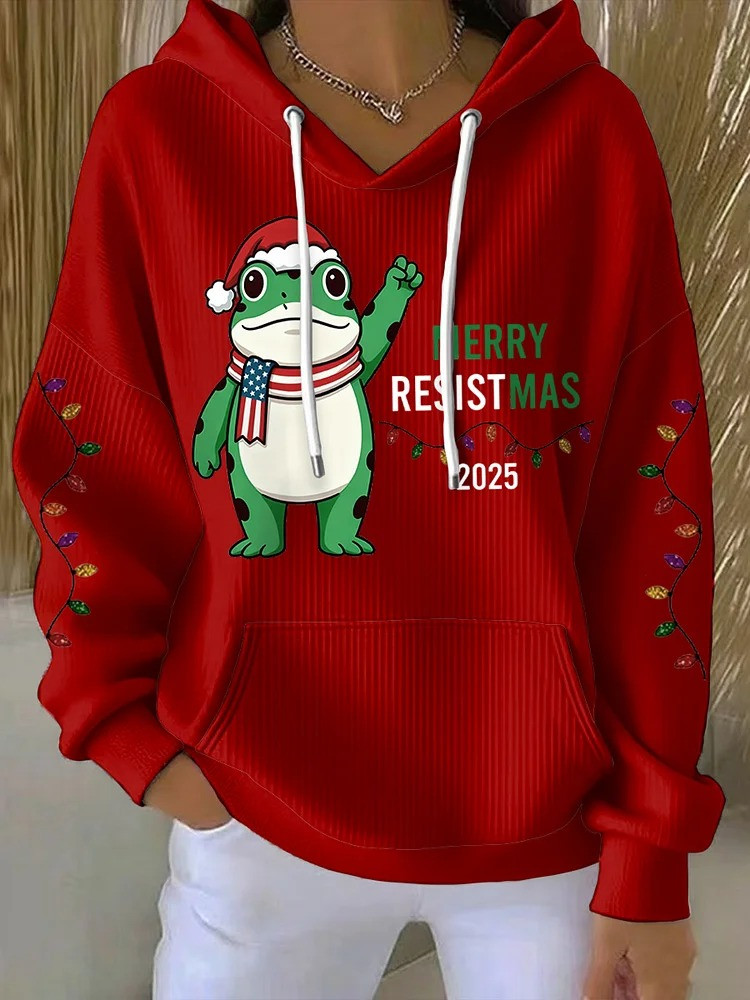 Portland Frog Merry Resistmas 2025 Hoodie Anti Trump Apparel Christmas Gifts For Friends