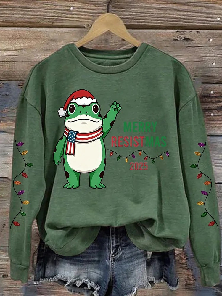 Portland Frog Merry Resistmas 2025 Sweatshirt Anti MAGA Merch Christmas Gifts For Her