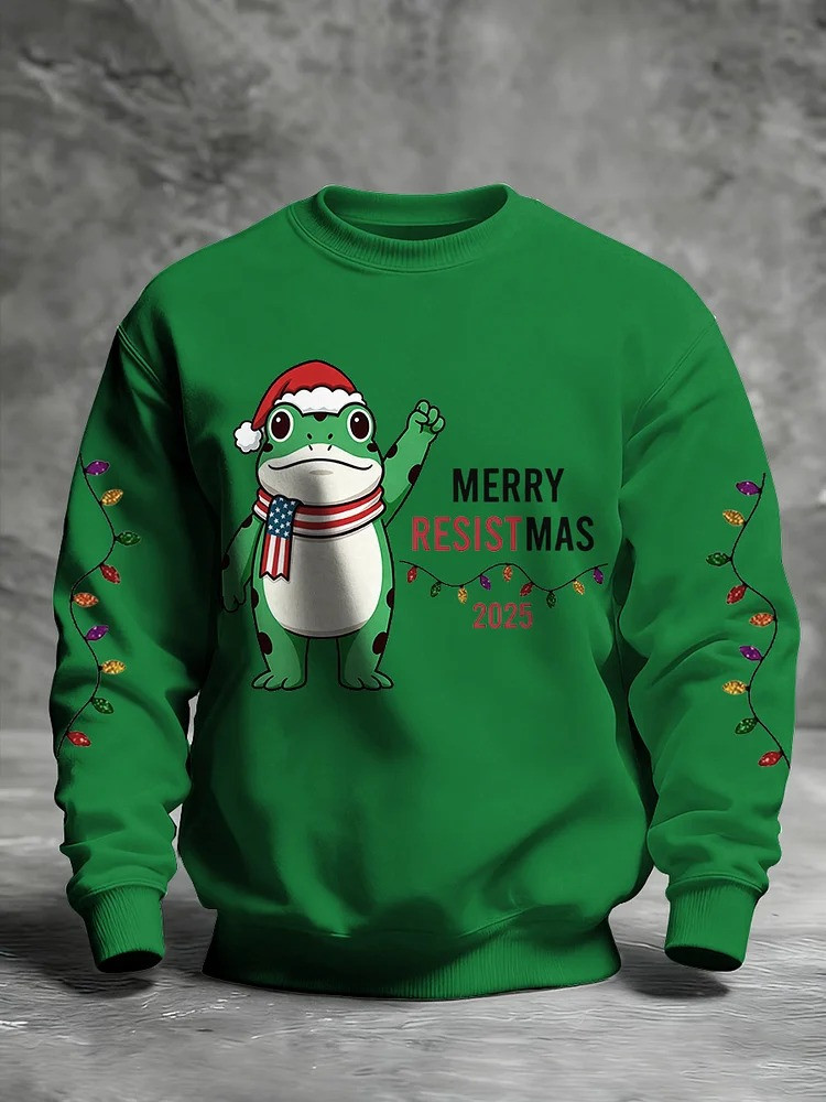 Portland Frog Merry Resistmas 2025 Sweatshirt Antifa Merch Christmas Present For Him