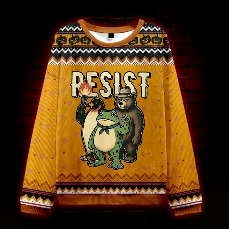 Portland Frog Penguin Bear Resist Ugly Christmas Sweater Cute Xmas Jumpers Gifts For Her