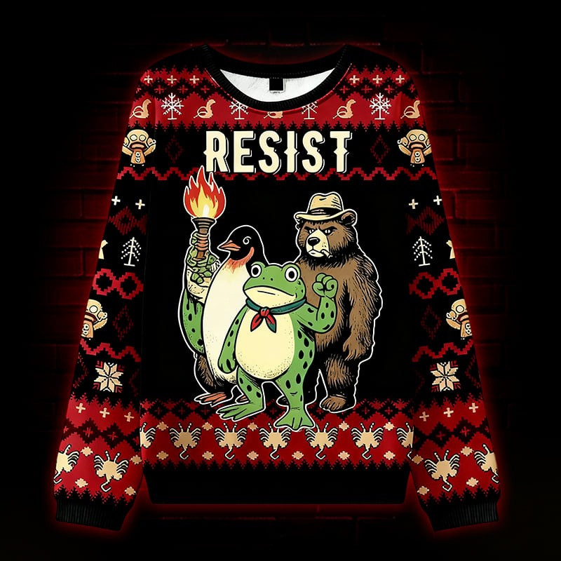 Portland Frog Penguin Bear Resist Ugly Christmas Sweater Xmas Gifts For Animal Lovers
