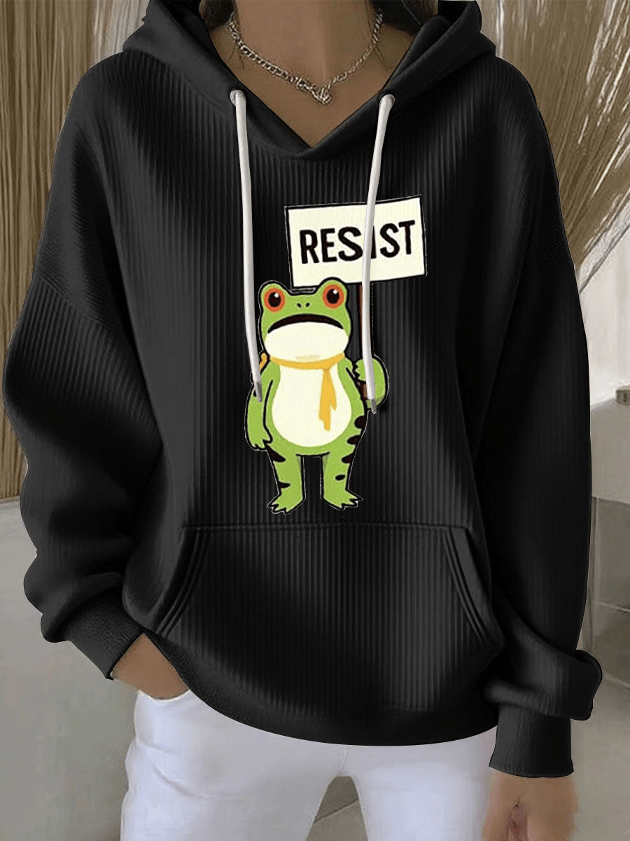 Portland Frog Print Casual Hoodie Resist Hoodie Gift for Democrats Supporters