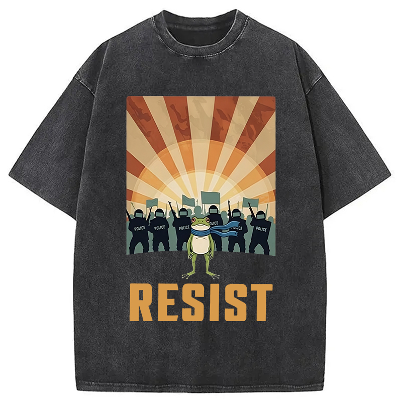 Portland Frog Protest Washed T-Shirt Casual Oversized Outfit Style Gifts For Besties