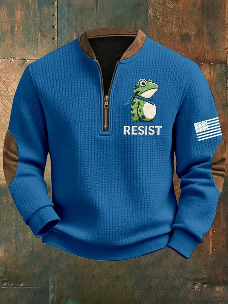 Portland Frog Resist Quarter Zip Sweatshirt USA Flag Abolish ICE Apparel Gifts For Men