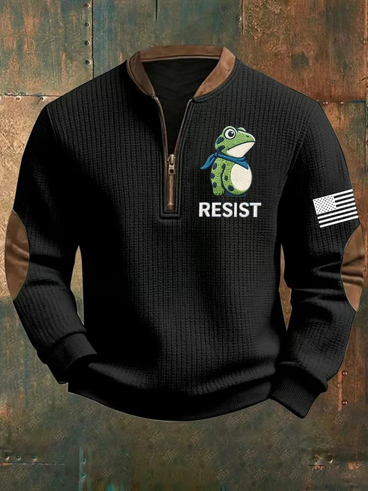 Portland Frog Resist Quarter Zip Sweatshirt USA Flag Anti Fascist Merch Gifts For Him