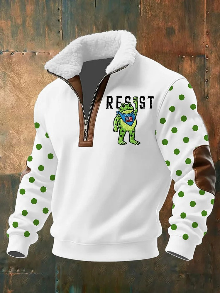 Portland Frog Resist Stand Collar Quarter Zip Sweatshirt No Kings Protest Apparel Gifts
