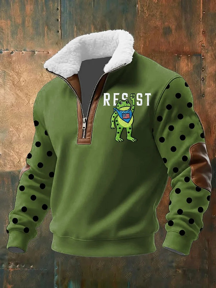 Portland Frog Resist Stand Collar Quarter Zip Sweatshirt Portland Frog Merch FDT Merch Gifts