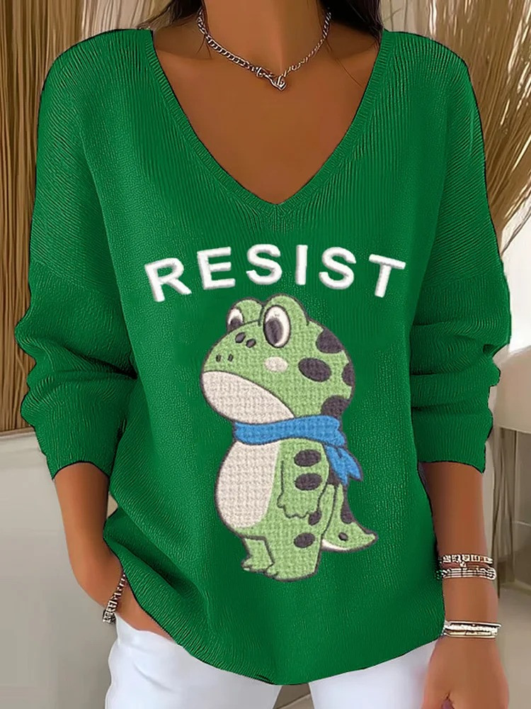 Portland Frog Resist V-Neck Long Sleeve Shirt Anti Fascist Protest Apparel Gifts