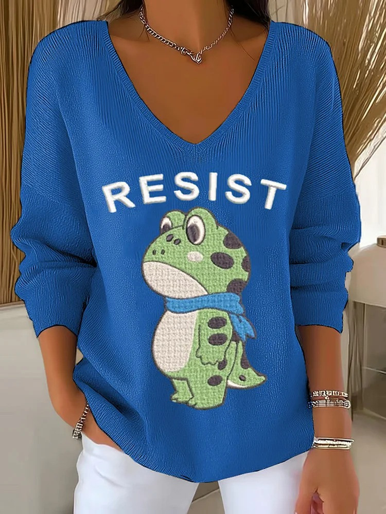 Portland Frog Resist V-Neck Long Sleeve Shirt Anti Fascist Protest Apparel Gifts Ideas