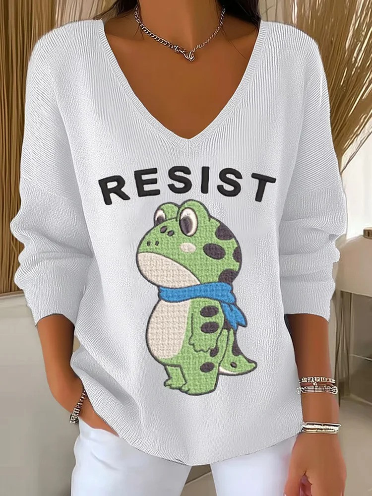 Portland Frog Resist V-Neck Long Sleeve Shirt Antifa Protest Apparel Portland Frog Merch