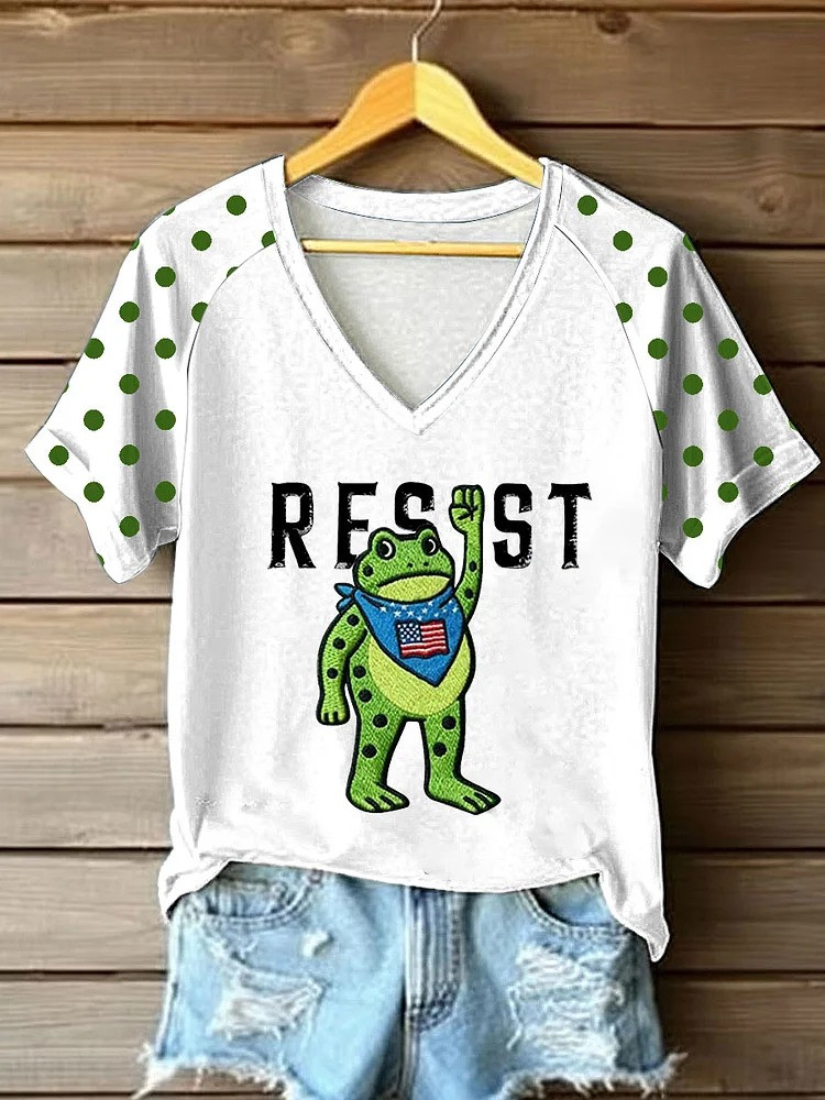 Portland Frog Resist V-Neck Shirt Abolish ICE No Kings Protest Apparel Democrats Gifts