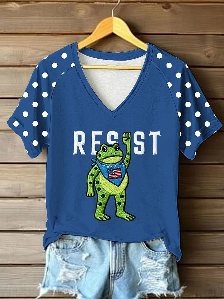 Portland Frog Resist V-Neck Shirt Abolish ICE No Kings Protest Clothing For Women
