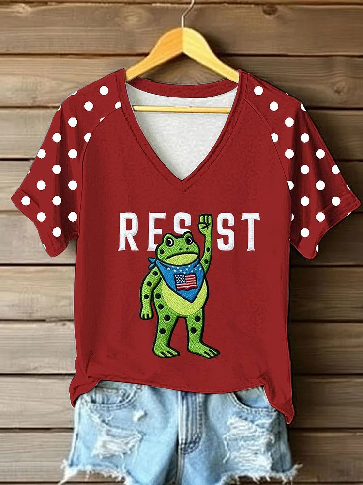 Portland Frog Resist V-Neck Shirt Abolish ICE No Kings Protest Merch Gifts For Her