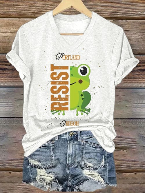 Portland Frog Resist V-Neck Shirt Oregon Anti King USA Freedom Clothes Present Ideas