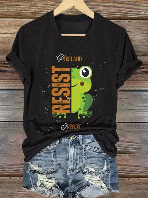 Portland Frog Resist V-Neck Shirt Oregon Anti King USA Freedom Clothes Present Ideas