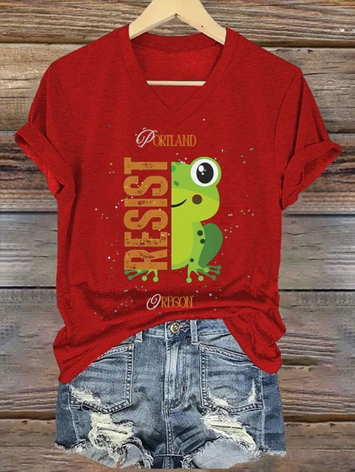 Portland Frog Resist V-Neck Shirt Oregon Anti King USA Freedom Clothes Present Ideas