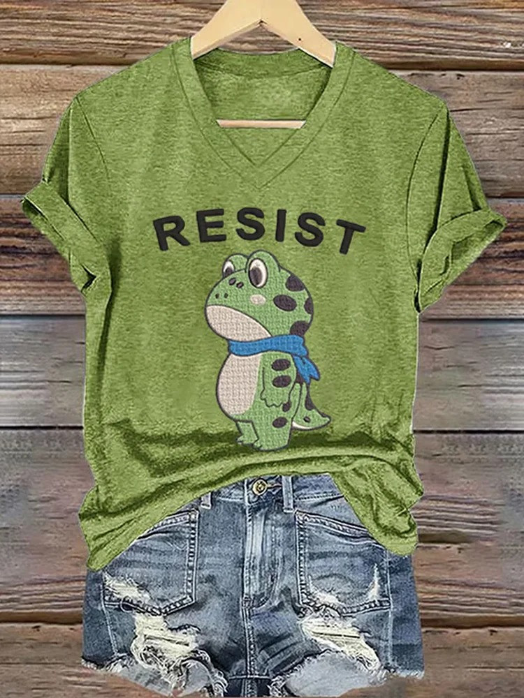 Portland Frog Resist V-Neck T-Shirt Anti Fascist Merch No Kings Protest Merch Gifts