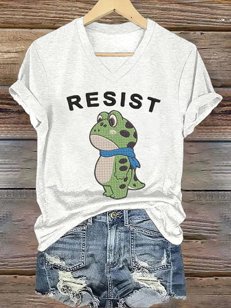 Portland Frog Resist V-Neck T-Shirt Anti ICE No Kings Protest Merch Gifts For Her
