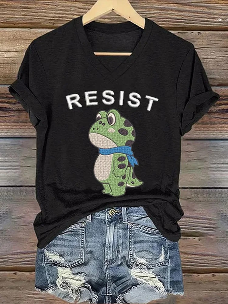Portland Frog Resist V-Neck T-Shirt No Kings Protest Anti ICE Merch Gifts