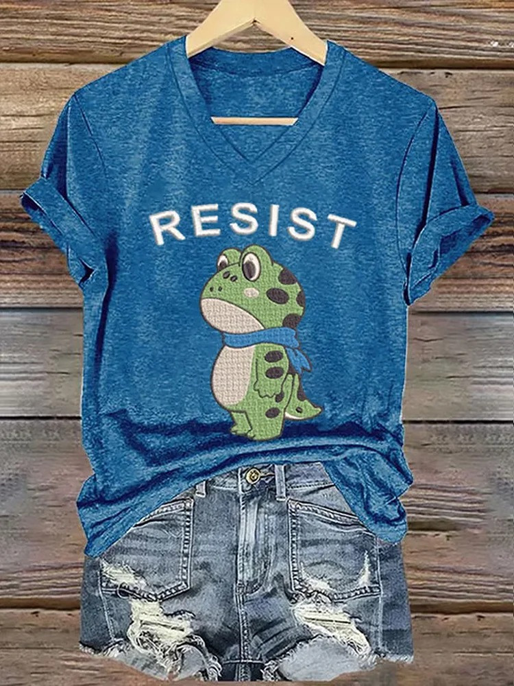 Portland Frog Resist V-Neck T-Shirt No Kings Protest Merch Democrats Gifts For Her