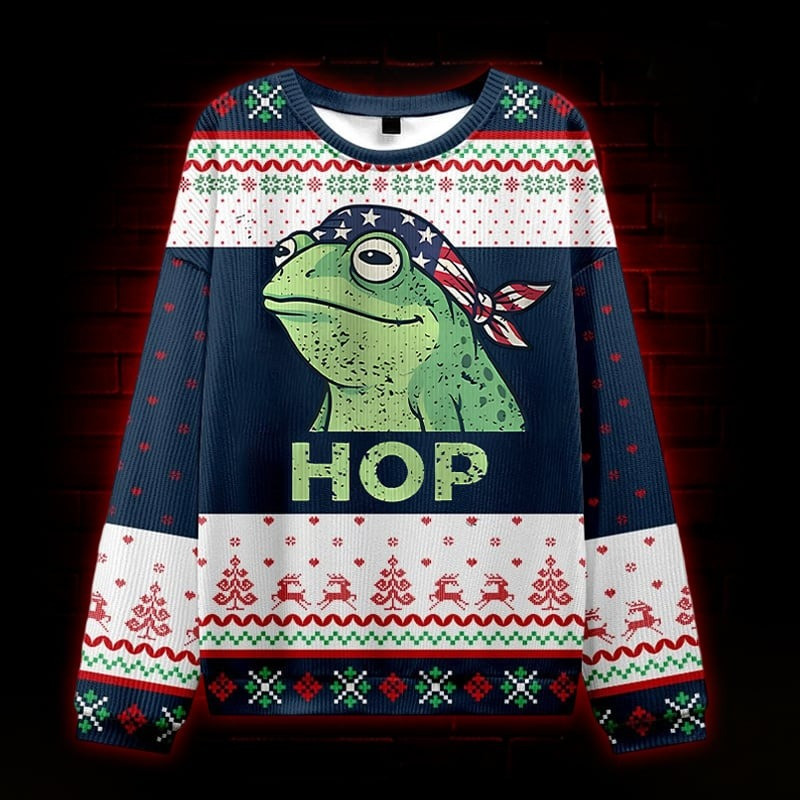 Portland Frog Us Hop Ugly Christmas Sweater Funny Xmas Holiday Gifts For Frog Lovers