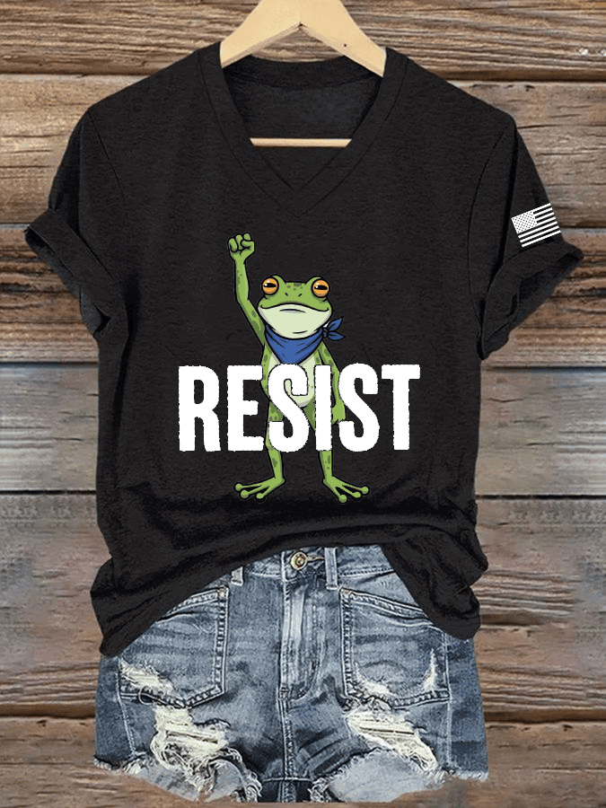 Portland Frog V-Neck Shirt FDT Print V-Neck T-Shirt Anti Trump Gift for Patriots