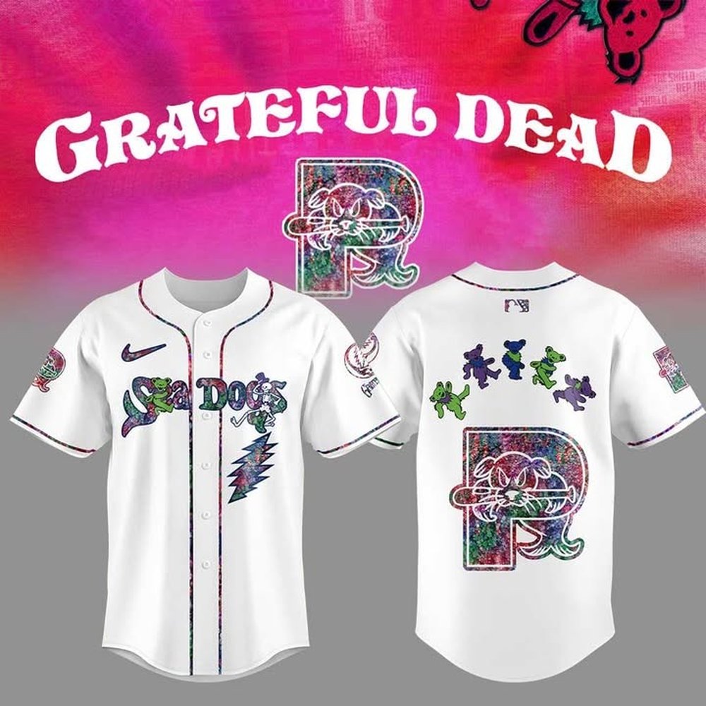 Portland Sea Dogs Grateful Dead Night White Jersey Portland Sea Dogs Merch Best Gifts For Baseball Fans