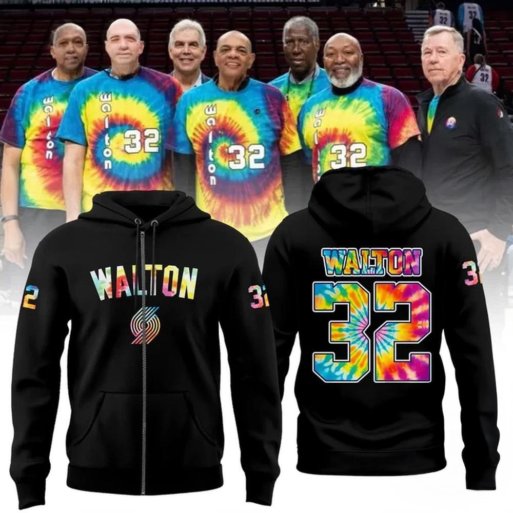 Portland Trail Blazers Bill Walton Tribute 2025 New Design Black Zip Hoodie Basketball Fans Gift